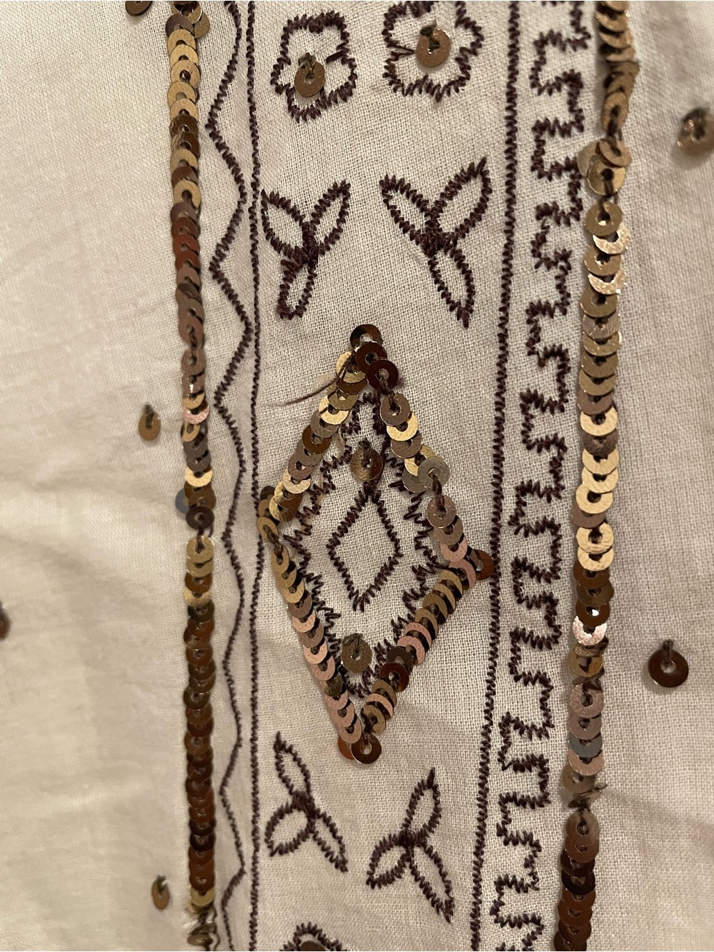 Soft Surroundings Cream Maxi Skirt with Brown Embroidered Stripes - Picture 2 of 7